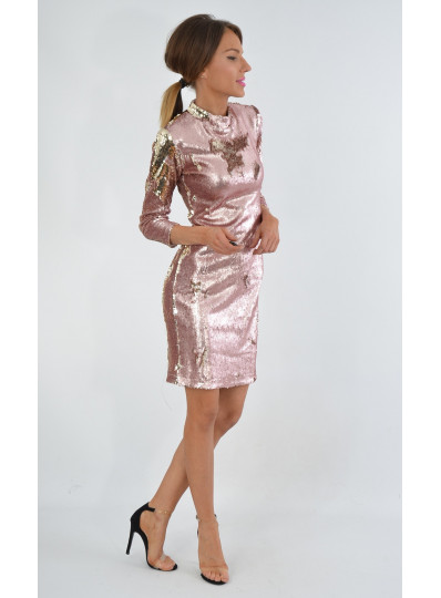 Sukienka z cekinów różowo-złota