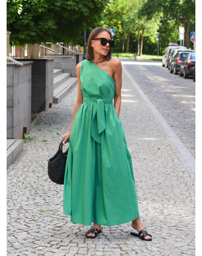 Sukienka na jedno ramie zielona