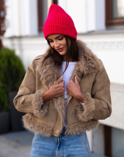 Czapka jesienna prążkowana Czerwona