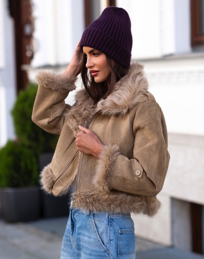 Czapka Jesienna Prążkowana Ciemny Fiolet