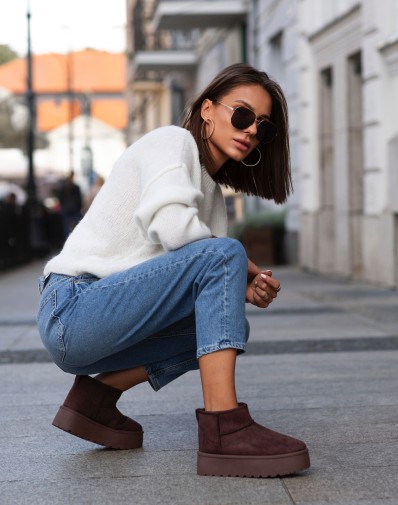 Botki Satin Na Wysokiej Platformie Czekoladowe