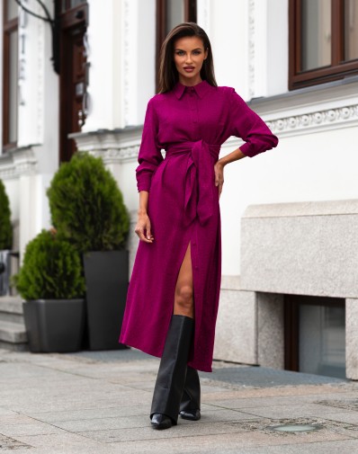 Sukienka Bianka z szarfą W Cętki Fuksja