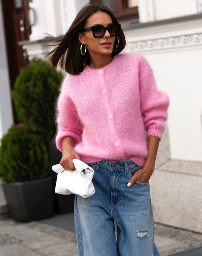 Sweter Kid Moher zapinany Cukierkowy Róż