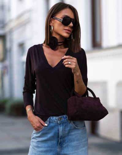 Bluzka dzianinowa w serek Gaja Z Różą czekolada