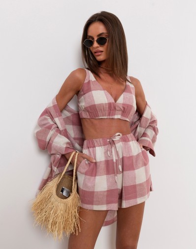 Szorty lniane DIANA Lniane Róż GAT II