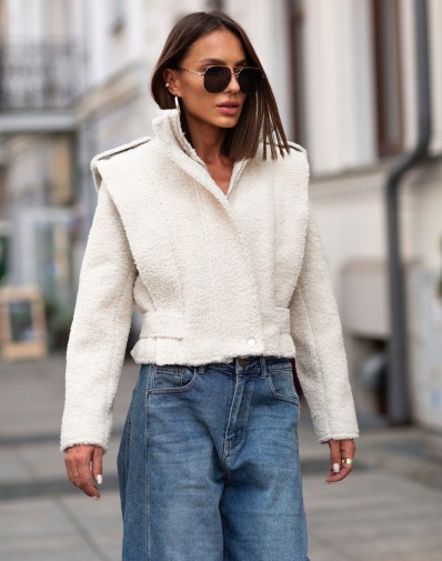 Kożuch Krótki Ecru Teddy