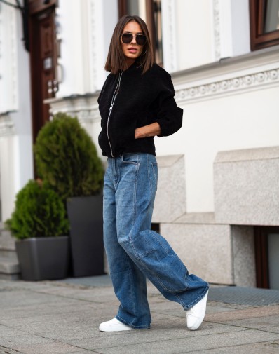 Kurtka Welurowa Oversize Czarna