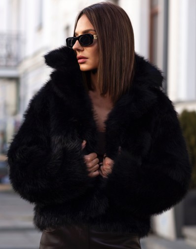 Czarna Kurtka ze Sztucznego Futra