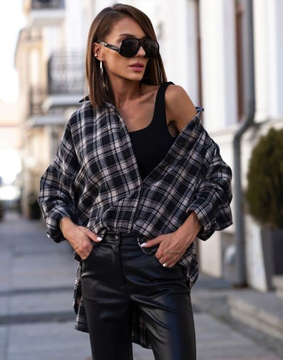 Koszula Grace w Kratę Beżowo Szara