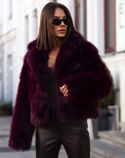 Bordowa Kurtka ze Sztucznego Futra