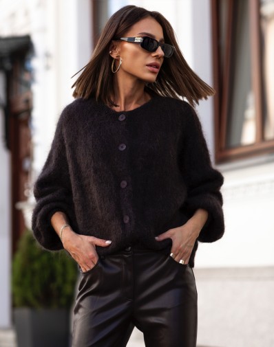 Sweter Kid Moher zapinany czekoladowy