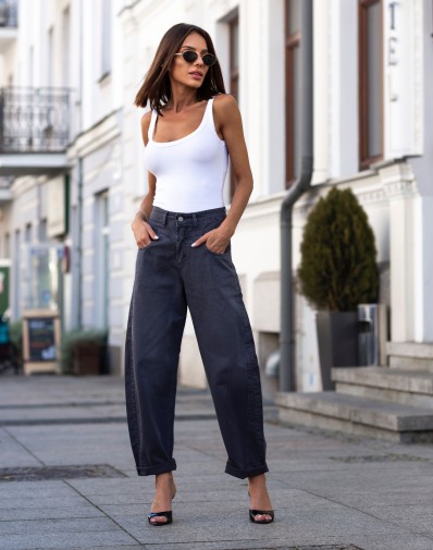 Spodnie Typu Balloon Ciemny Szary