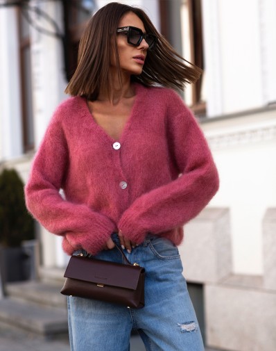 Sweter Kid Moher indyjski róż W Serek na Guziki