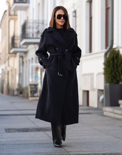 Płaszcz Maxi z Wełny Gloria Czarny