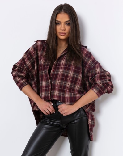 Koszula Milla w Kratę Bordowo Beżowa