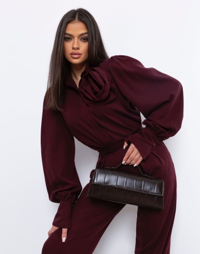 Komplet burgundowy Rosmeri z kwiatem