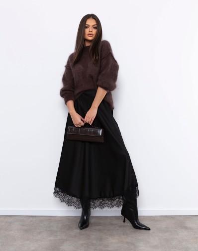 Spódnica Lori Satynowa z Koronką Czarna