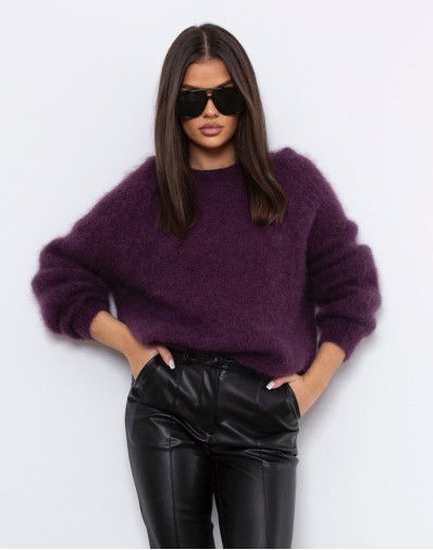 Klasyczny Sweter Karla bez zapięć Moher Fiolet