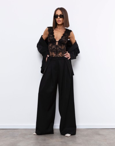 Szerokie spodnie Amelia z kontrafałdami Czarne