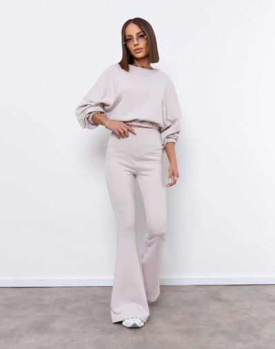 Komplet Dresowy Harper z Szerokimi Nogawkami Jasny Beż