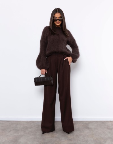 Spodnie Nera o szerokim kroju czekoladowe