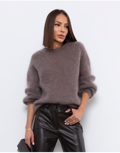 Klasyczny Sweter Karla bez zapięć Moher Cappuccino