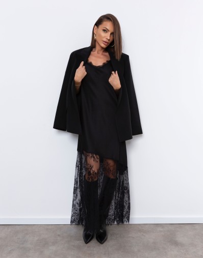 Satynowo Koronkowa Sukienka Alessa Czarna