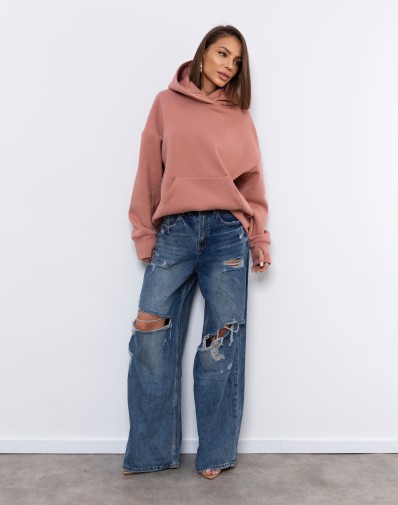 Spodnie Jeansowe z Przetartymi Szerokimi Nogawkami