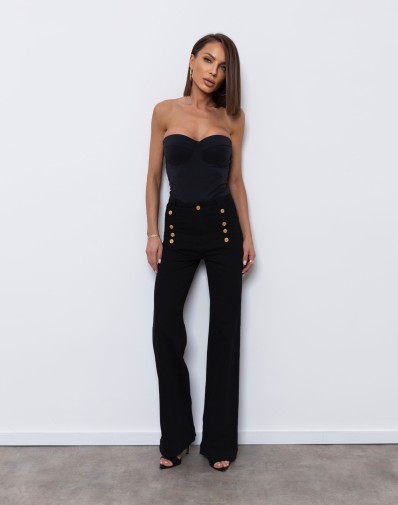 Spodnie z Ozdobnymi Guzikami Czarne