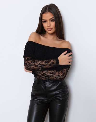 Bluzka Hiszpanka Koronkowa Czarna