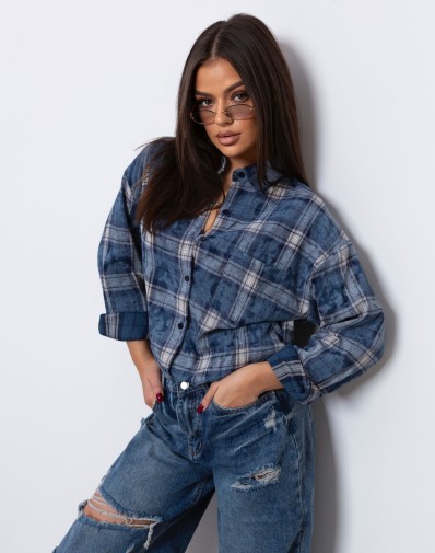 Koszula Milla w Kratę Niebieska