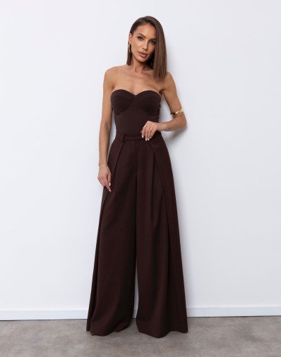 Szerokie spodnie Astella z kontrafałdami Czekoladowe