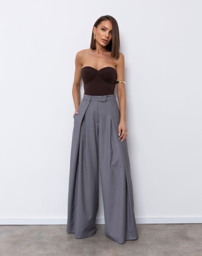 Szerokie spodnie Astella z kontrafałdami Szare