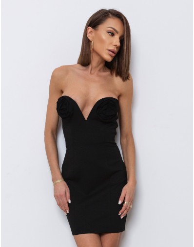 Sukienka z Różami z dekoltem V Czarna