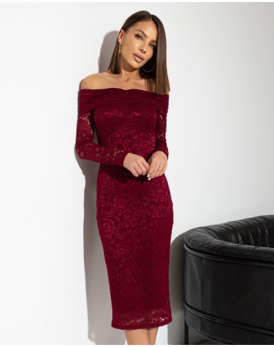 Sukienka Lili Hiszpanka Koronkowa Bordo