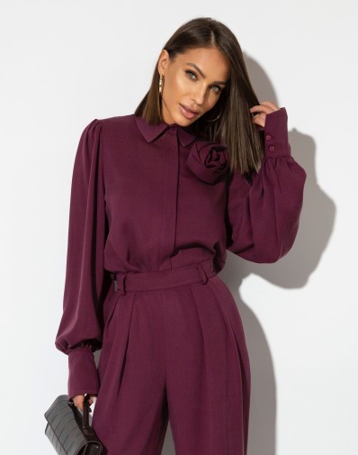 Koszula burgundowy Rosmeri z kwiatem