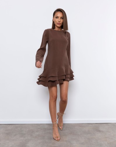 Sukienka Gabriela z Falbankami Brązowa GAT II