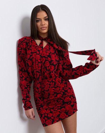 Sukienka Ambrell Marszczona W Róże z Szarfą GAT. II