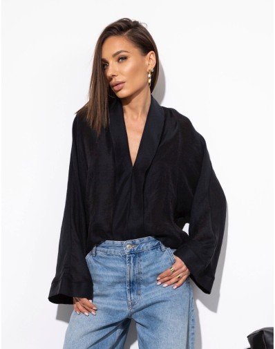 Koszula oversize Rose z szalowym kołnierzem czarna