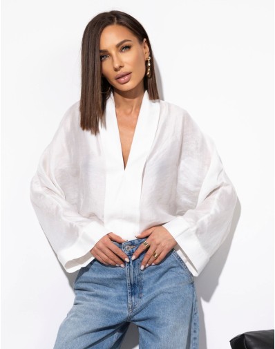 Koszula oversize Rose z szalowym kołnierzem biała GAT II