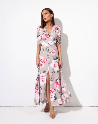 Sukienka Marciana z rozporkiem w róże
