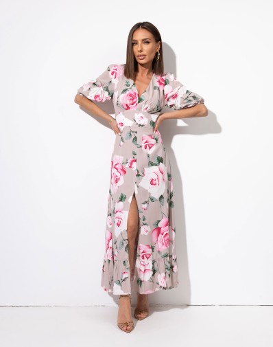 Sukienka Marciana z rozporkiem w róże