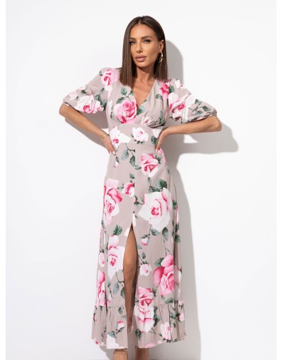 Sukienka Marciana z rozporkiem w róże