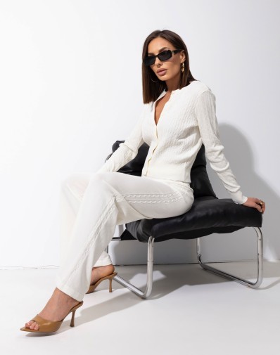 Sweterkowy Komplet Pleciony Sonia Kremowy