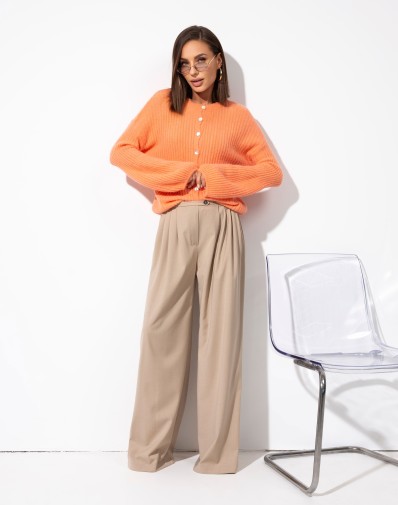 Sweter prążkowany z szerokimi rękawami Alpaka Zapinany Pomarańczowy
