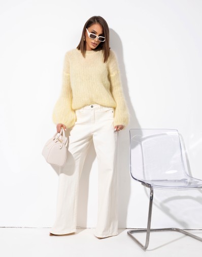 Dżinsowe z Szerokimi Nogawkami Śmietankowe