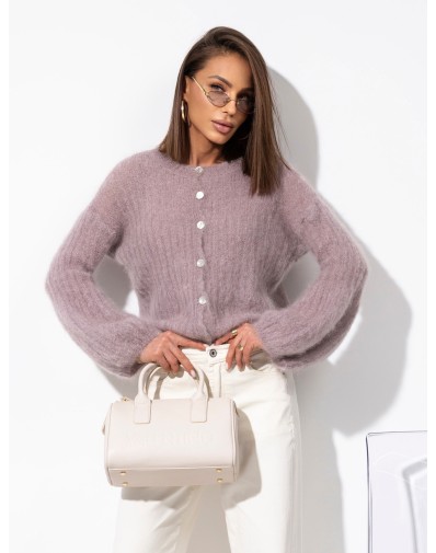 Sweter prążkowany z szerokimi rękawami Moher Zapinany Cappuccino
