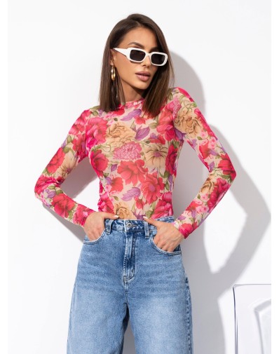 Kwieciste Body z Elastycznego tiulu Róż