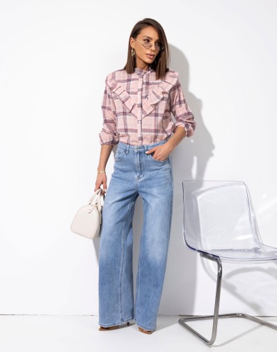 Dżinsy z Szeroką Nogawką Błękitne