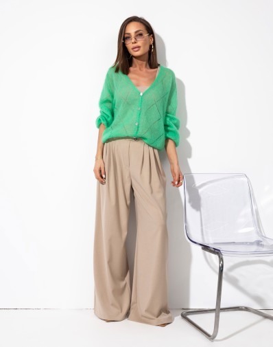 Szerokie Spodnie z Zakładkami Beż